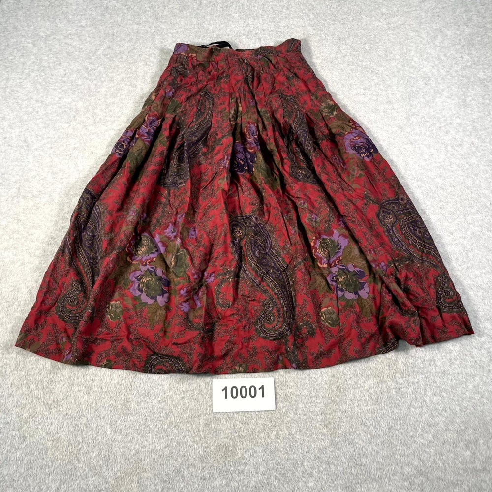 Vintage Saks Fifth Avenue Red Paisley Floral Pleated Rayon Midi Skirt Size 4